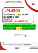 LPL4804 ASSIGNMENT 1 QUIZ MEMO - SEMESTER 2 - 2023 - UNISA - (DISTINCTION GUARANTEED) – DUE DATE: - 14 AUGUST 2023