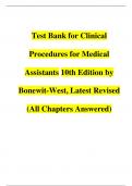 Test Bank for Clinical    Procedures for Medical    Assistants 10th Edition by    Bonewit-West, Latest Revised    (All Chapters Answered)