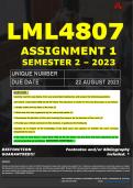 LML4807 ASSIGNMENT 1 MEMO - SEMESTER 2 - 2023 - UNISA - DUE DATE: - 22 AUGUST 2023 (DETAILED MEMO – FULLY REFERENCED – 100% PASS - GUARANTEED) 