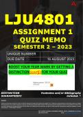 LJU4801 ASSIGNMENT 1 QUIZ MEMO - SEMESTER 2 - 2023 - UNISA - DUE DATE: - 16 AUGUST 2023 (100% PASS - GUARANTEED) 