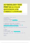 A.P BIOOLOGY TEST PREP REAL EXAM QUESTIONS AND CORRECT ANSWERS 