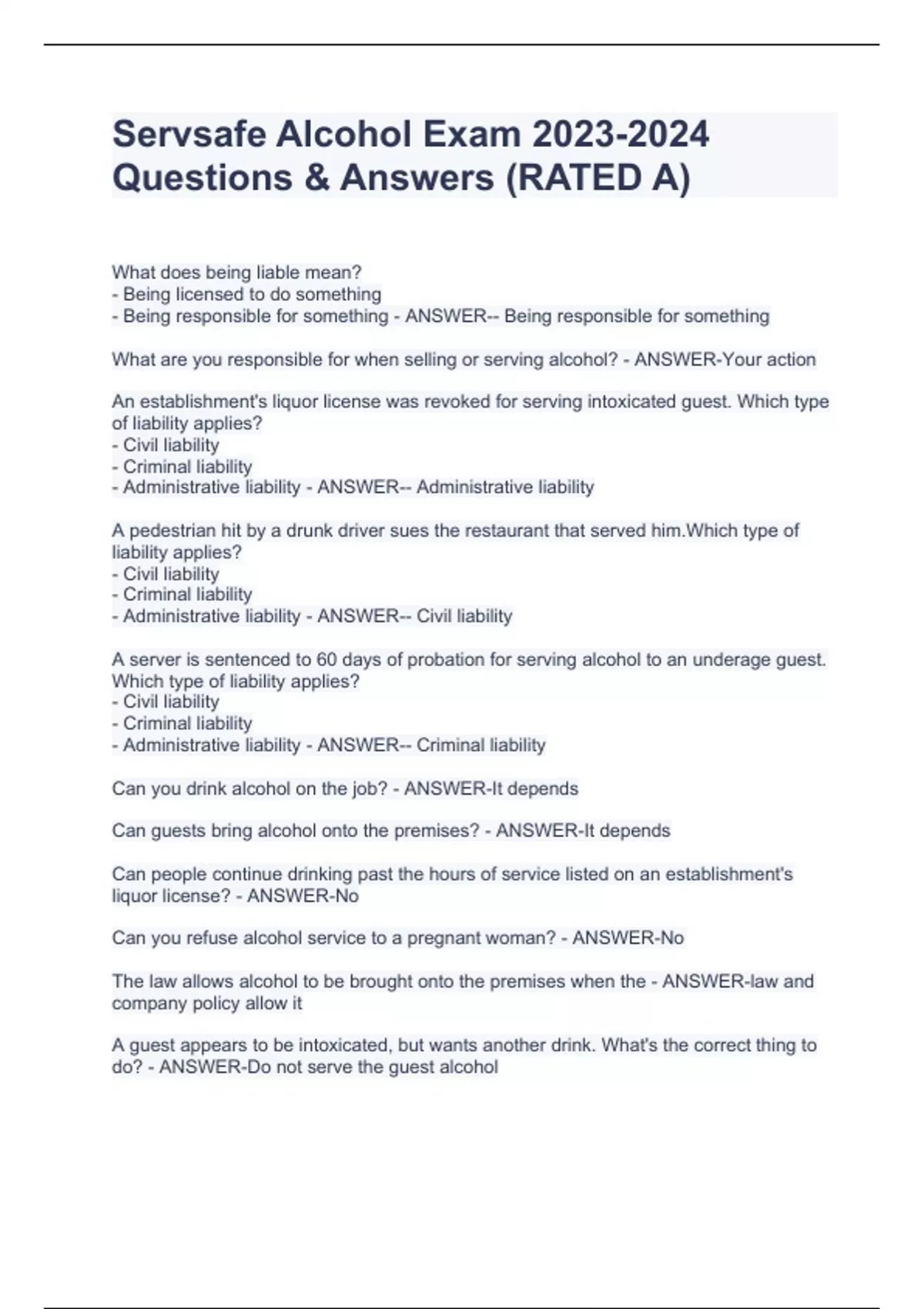 Servsafe Alcohol Exam Questions Answers RATED A Servsafe Alcohol servsafe-alcohol-exam-questions-answers-rated-a-servsafe-alcohol