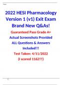 2022 HESI Pharmacology Version 1 (v1) Exit Exam Brand New Q&As! Guaranteed Pass Grade A+ Actual Screenshots Provided ALL Questions & Answers 