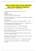 Motor Vehicle Sales License Questions and Correct Solutions &vert; Rated A&plus;
