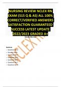 NURSING REVIEW NCLEX RN EXAM (515 Q & AS) ALL 100% CORRECT/VERIFIED ANSWERS SATISFACTION GUARANTEED SUCCESS LATEST UPDATE 2022/2023 GRAD