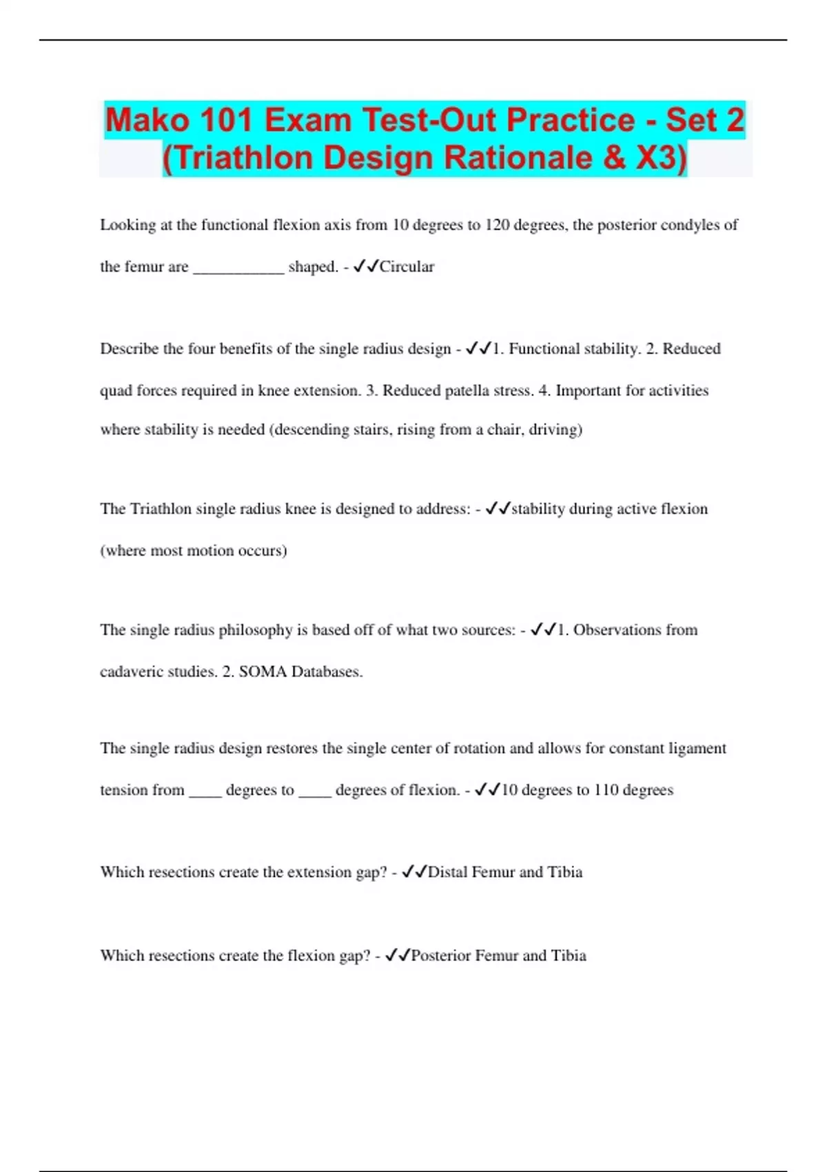 Mako 101 Exam TestOut Practice Set 2 (Triathlon Design Rationale