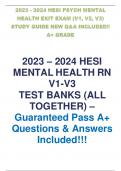 2023 - 2024 HESIPSYCH MENTAL HEALTH EXIT EXAM V1-3&comma;&comma;2023 - 2024 HESI PSYCH MENTAL HEALTH EXIT EXAM &lpar;V1&comma; V2&comma; V3&rpar;  STUDY GUIDE NEW Q&A INCLUDED&excl;&excl; A&plus; GRADE