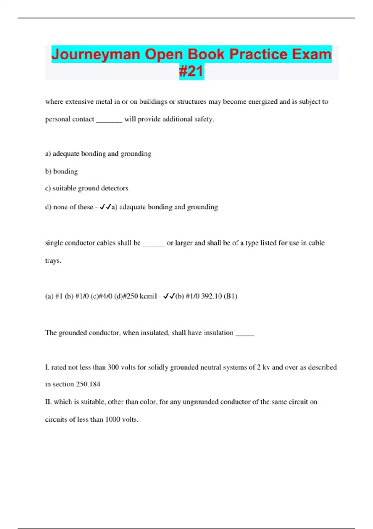 Journeyman Open Book Practice Exam 21 2023 Questions with 100
