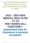 2023 - 2024 HESI PSYCH MENTAL HEALTH EXIT EXAM (V1, V2, V3)  STUDY GUIDE NEW Q&A INCLUDED!! A+ GRADE
