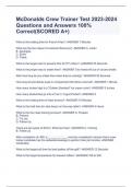 McDonalds Crew Trainer Test 2023-2024 Questions and Answers 100&percnt; Correct&lpar;SCORED A&plus;&rpar;