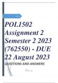 POL1502 Assignment 2 Semester 2 2023 (762550) - DUE 22 August 2023