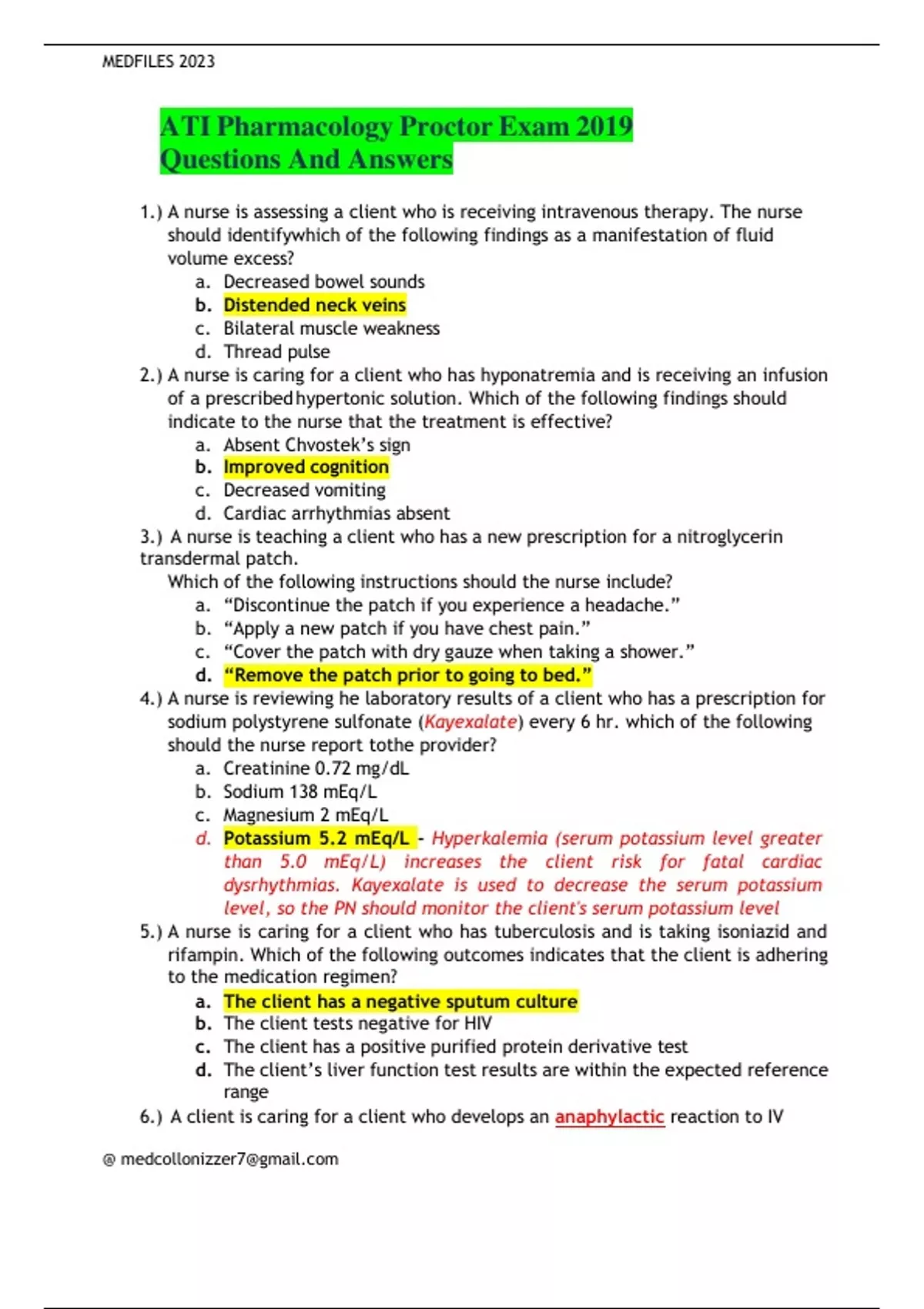 ATI Pharmacology Proctored Exam 2019, Well Elaborated Questions And ...