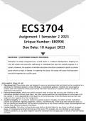 ECS3704 Assignment 1 (ANSWERS) Semester 2 2023 (880908) - DISTINCTION GUARANTEED