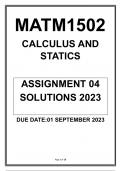 MATM1502 ASSIGNMENT 04 SOLUTIONS 2023 UNISA CALCULUS AND STATICS 