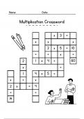 Multiplication crossword puzzle|multiplication math crossword