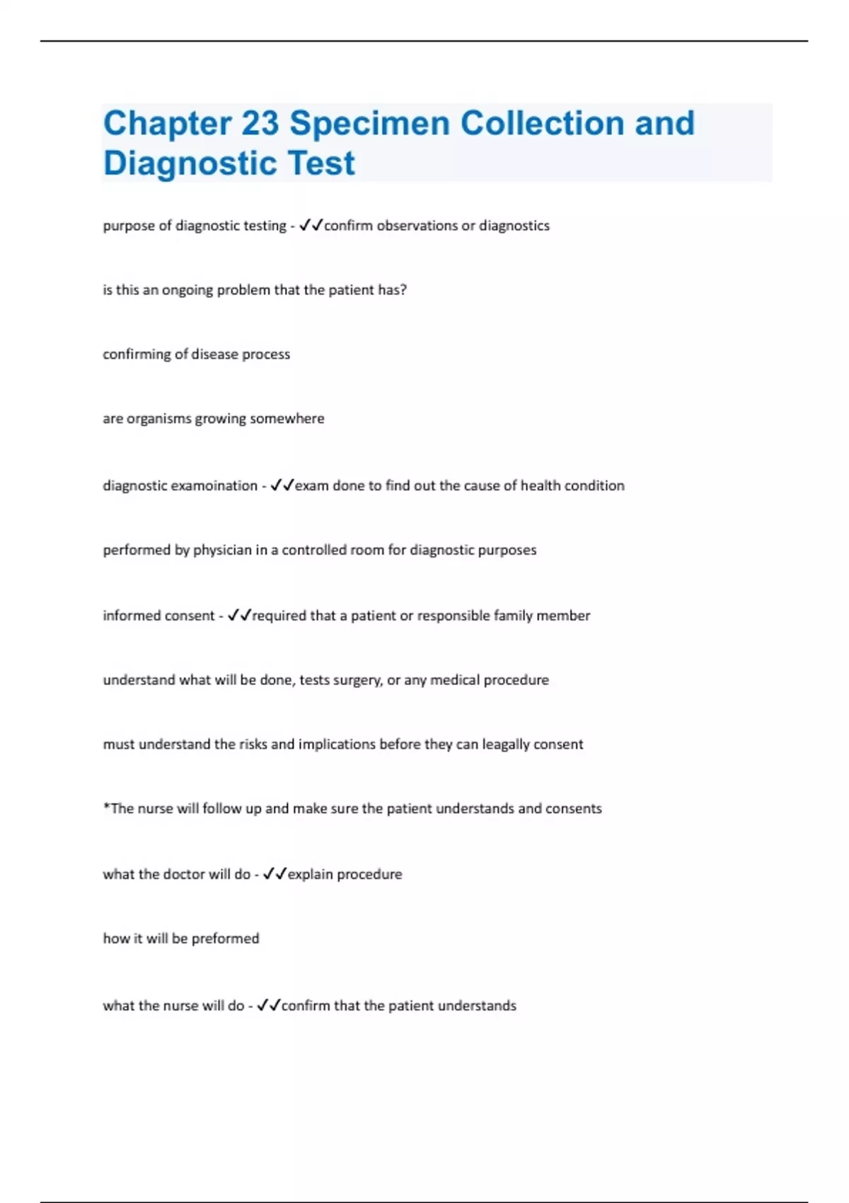 Chapter 23 Specimen Collection and Diagnostic Test 86 Questions and