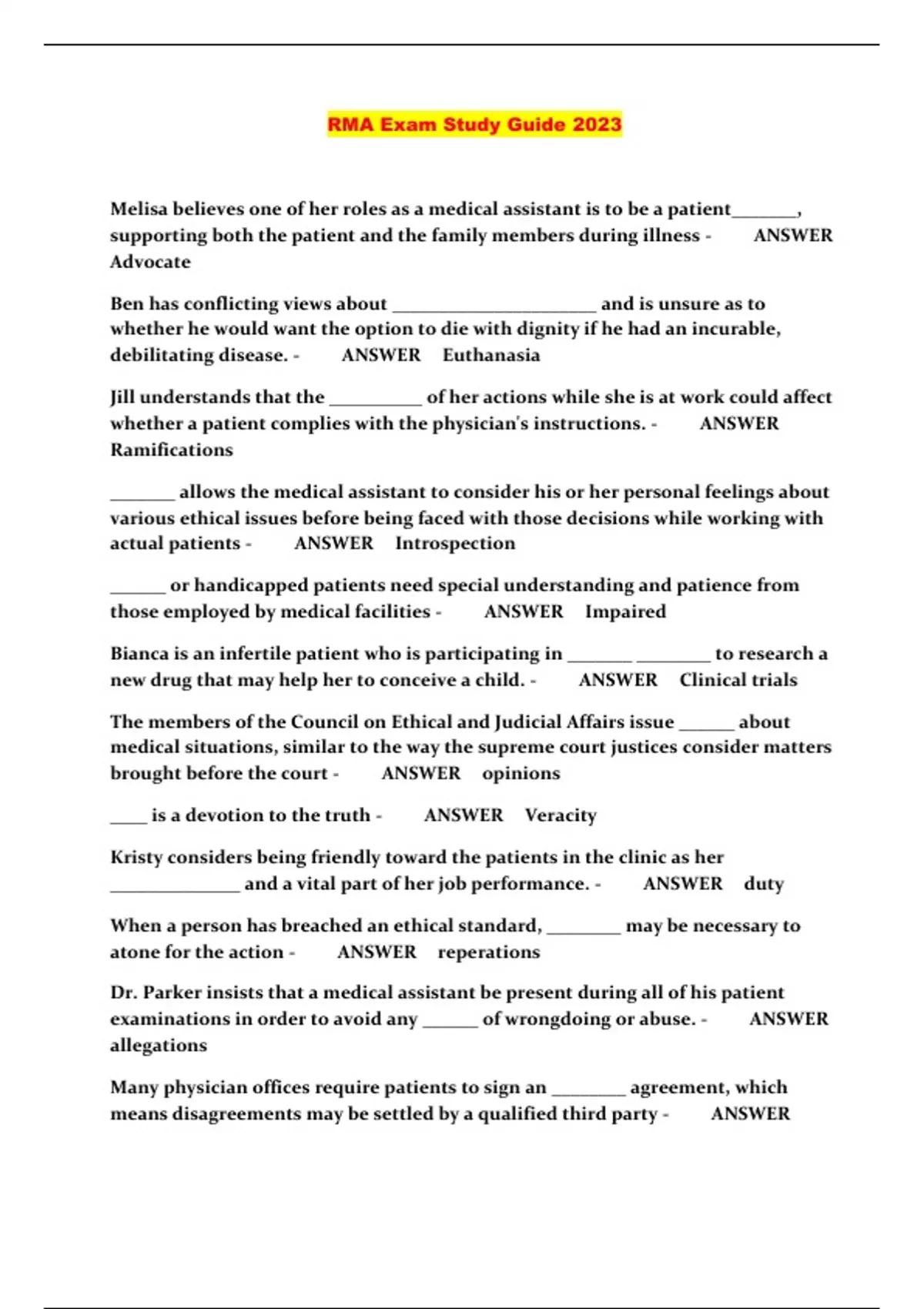 Printable Rma Study Guide ALL RMA PACKAGED EXAMS - Stuvia US