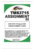 TMS3715 ASSIGNMENT 5 DUE 7 AUGUST 2023