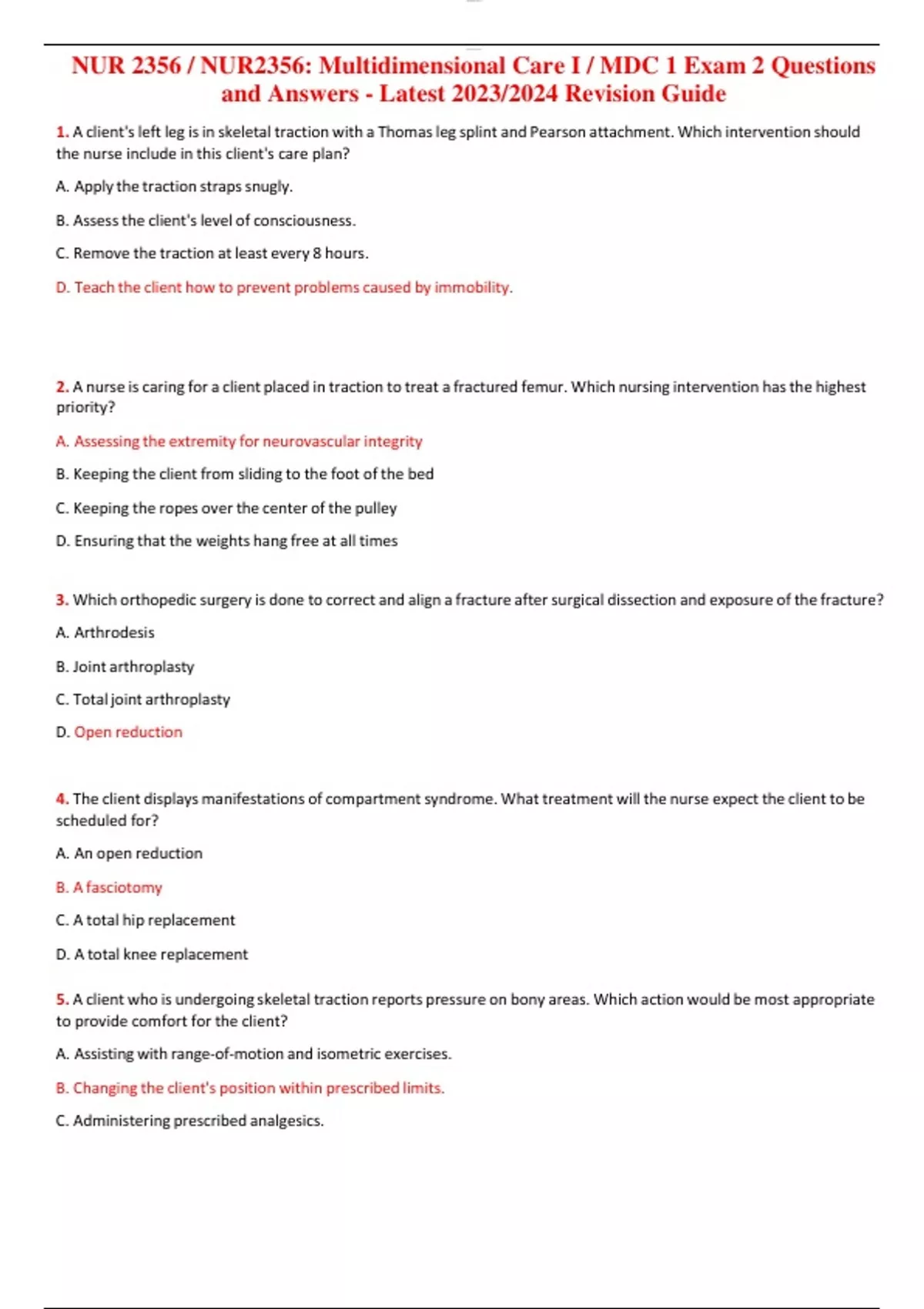 NUR 2356 / NUR2356: Multidimensional Care I / MDC 1 Exam 2 Questions ...