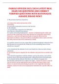 PAROLE OFFICER 2023&sol;2024 LATEST REAL  EXAM 100 QUESTIONS AND CORRECT  VERIFIED QUESTIONS WITH RATIONALES&vert;  AGRADE&vert; BRAND NEW&excl;&excl;