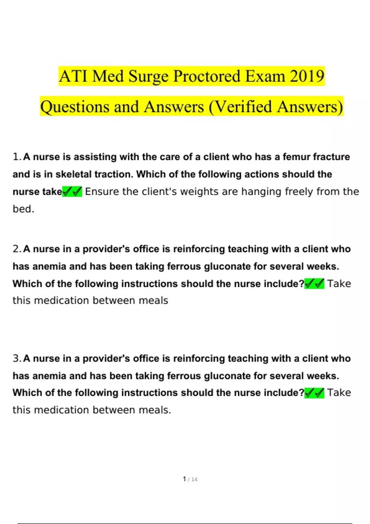 ATI Med Surge Proctored Exam questions and answers} Latest % correct ...