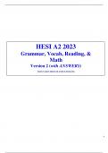 HESI A2 2023 Grammar, Vocab, Reading, & Math Version 2 (with ANSWERS)