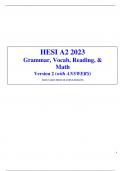 HESI A2 2023 Grammar&comma; Vocab&comma; Reading&comma; & Math Version 2 &lpar;with ANSWERS&rpar;