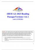 &lpar;HESI A2&rpar; 2023 Reading  PassagesVersions 1 & 2 &lpar;with ANSWERS&rpar;