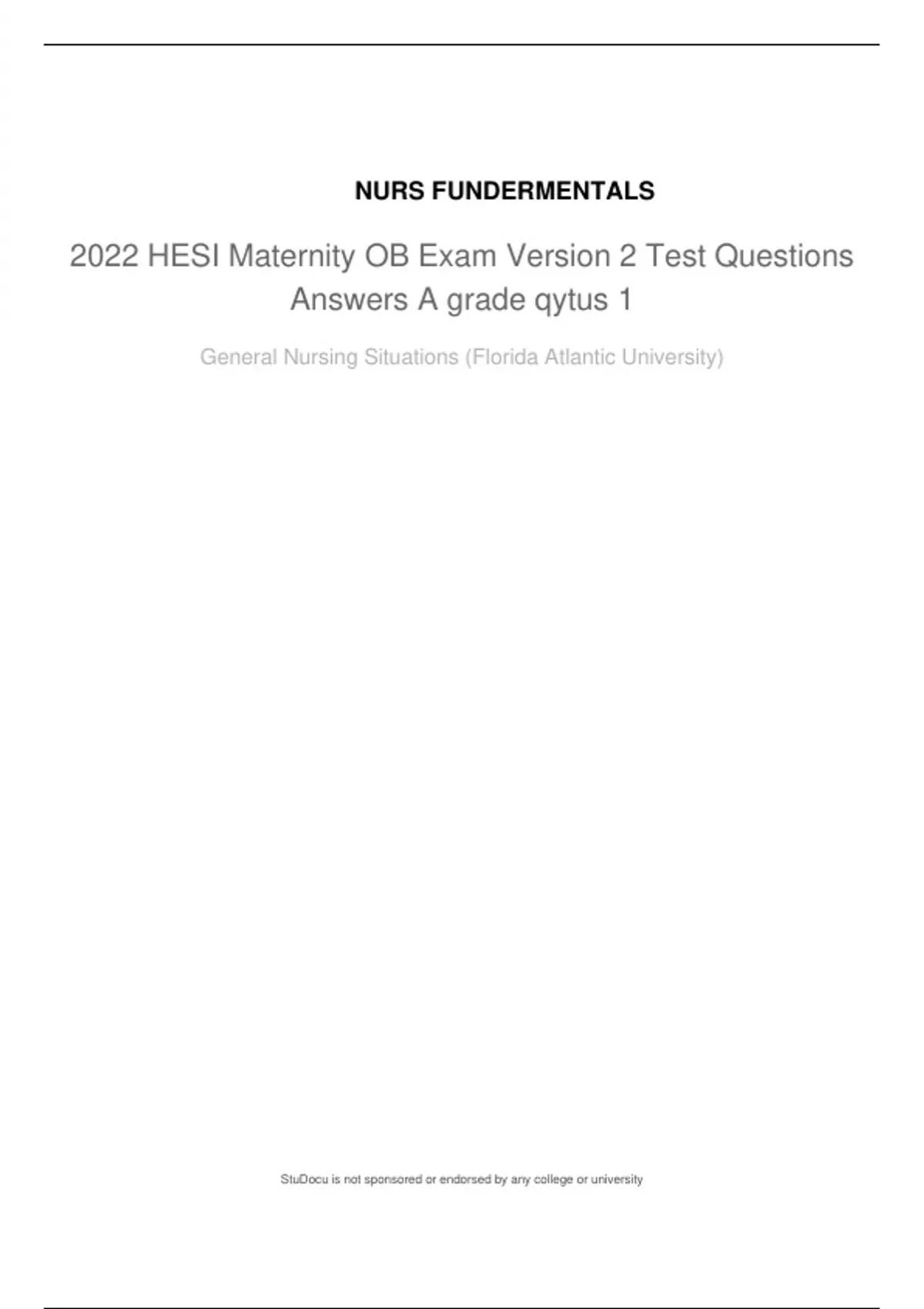 NURS FUNDERMENTALS 2022 HESI Maternity OB Exam Version 2 Test Questions ...