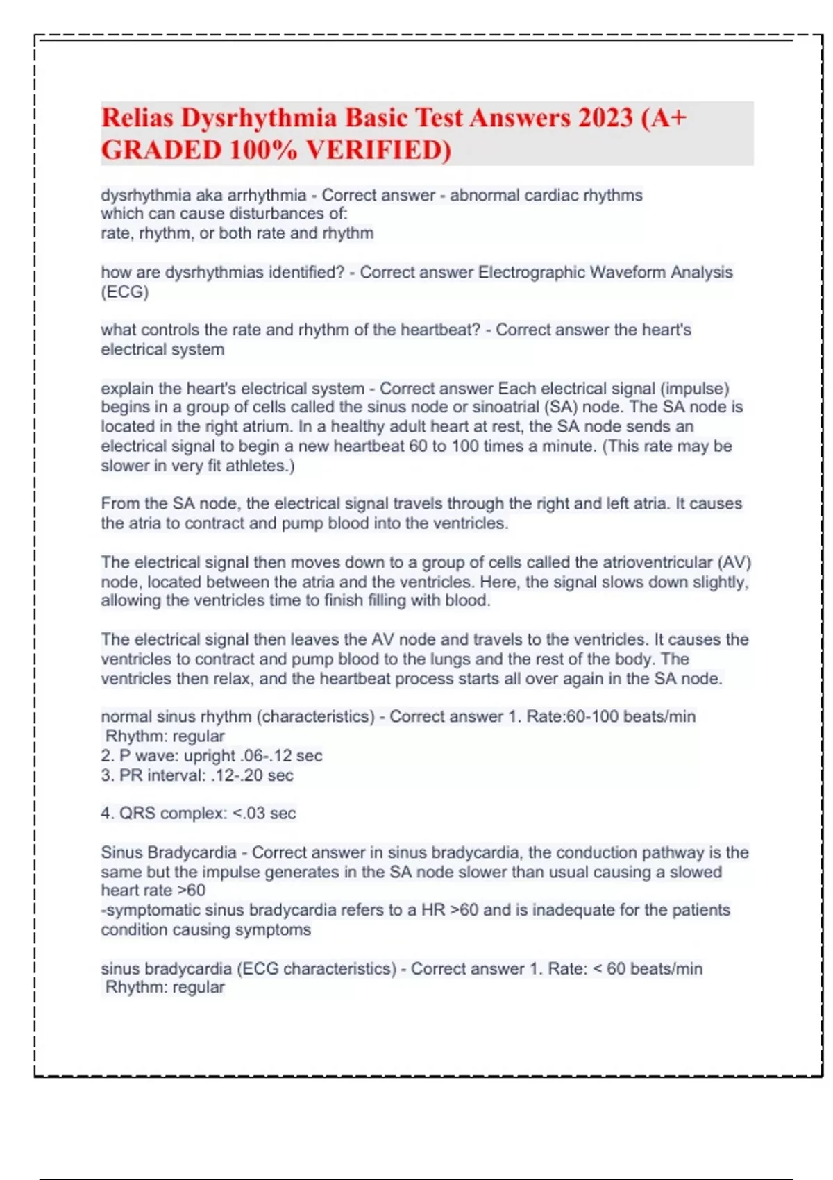 Relias Dysrhythmia Basic Test Answers 2023 (A+ GRADED 100 VERIFIED