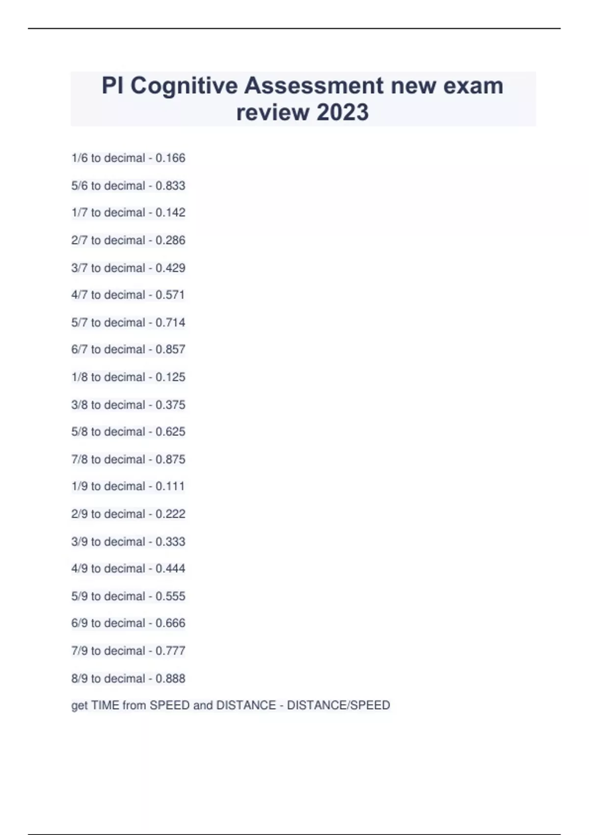 PI Cognitive Assessment new exam review 2023 PI Cognitive Assessment