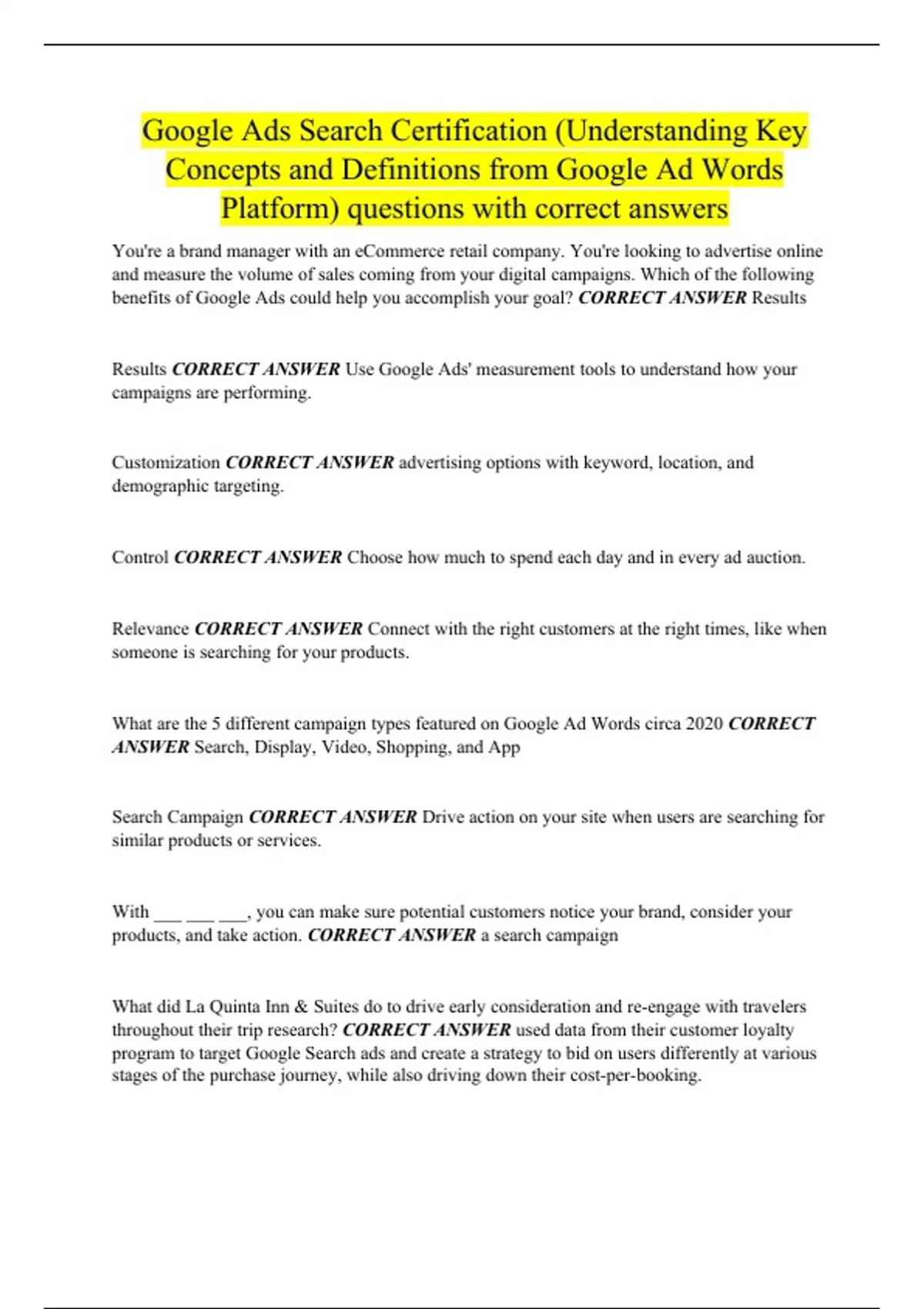 Google Ads Search Certification (Understanding Key Concepts and