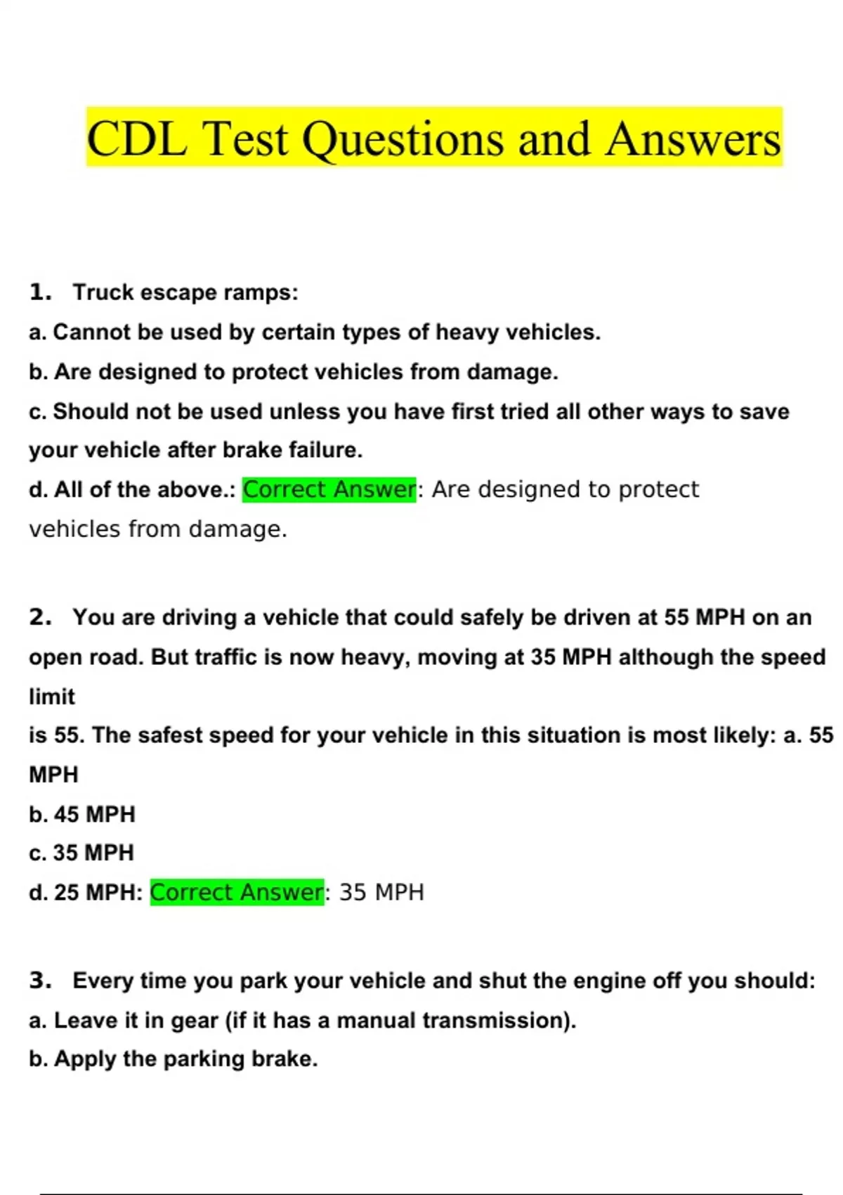 CDL Test Questions and Answers Latest [100% correct answers] - CDL - Stuvia  US