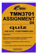 TMN3701 ASSIGNMENT 4 Quiz DUE 1 SEPTEMBER 2023