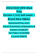 2022/2023 HESI Med Surg Version 1 (v1) exit exam – Brand New Q&As! Guaranteed Pass w/A+ Actual Screenshots w/Questions & Answers Included!!!