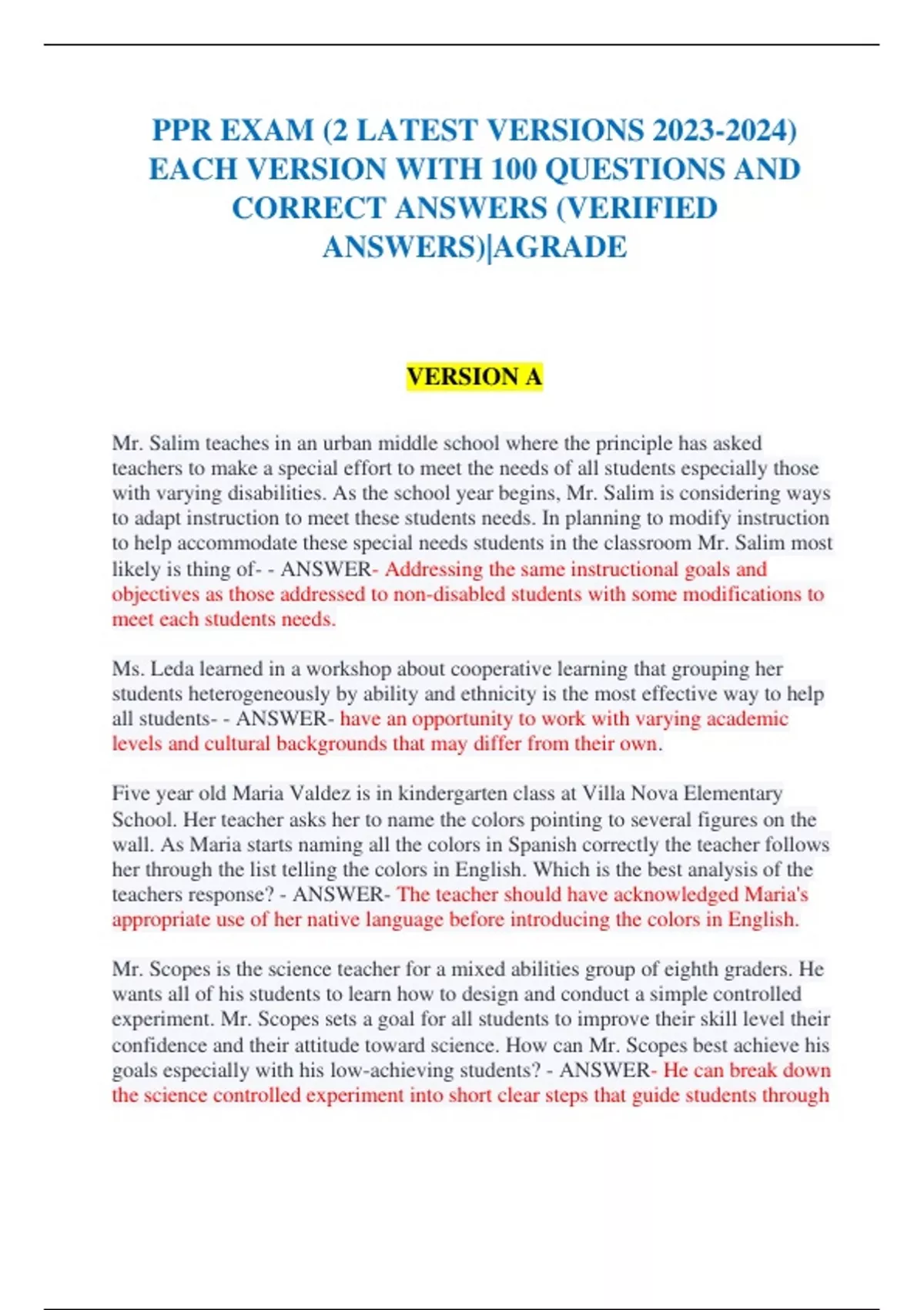 PPR EXAM (2 LATEST VERSIONS ) EACH VERSION WITH 100 QUESTIONS AND