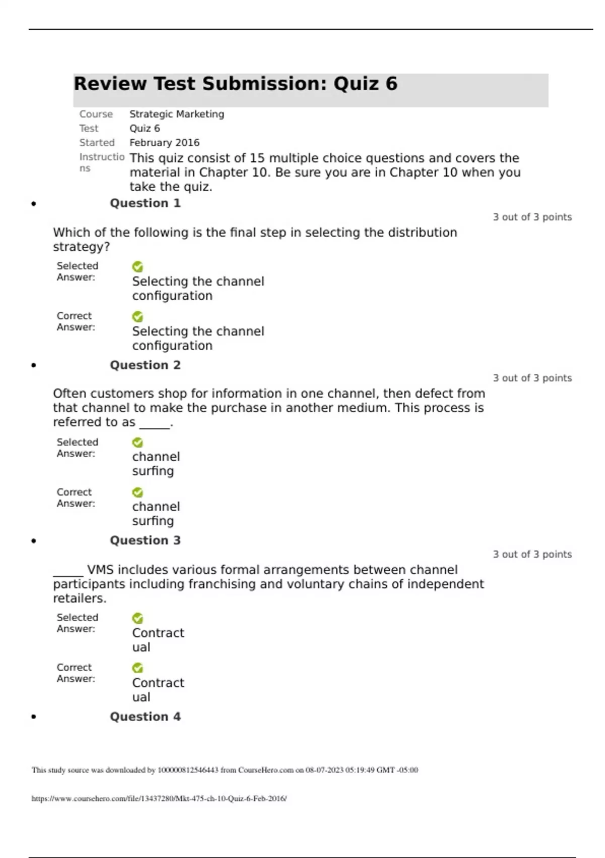 Mkt 475 ch 10 Quiz 6 Review Test Submission - MKT 475 - Stuvia US