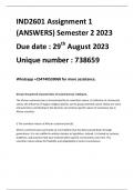 IND2601 Assignment 1 (ANSWERS) Semester 2 2023 Due date : 29th August 2023 Unique number : 738659