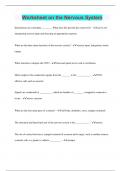 Worksheet on the Nervous System | 2023 | 50 Questions with 100% Correct Answers | Updated & Verified