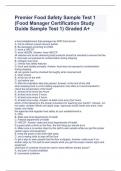 Premier Food Safety Sample Test 1 &lpar;Food Manager Certification Study Guide Sample Test 1&rpar; Graded A&plus;