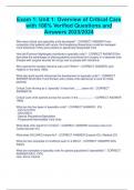 Exam 1: Unit 1: Overview of Critical Care with 100% Verified Questions and  Answers 2023/2024