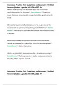 Insurance Practice Test Questions and Answers &lpar;Verified Answers&rpar; Latest Update 2023 GRADED A&plus;