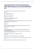 Colorado Broker Pre-licensing Exam 2023-2024 Questions & Answers&lpar;RATED A&plus;&rpar;Colorado Broker Pre-licensing Exam 2023-2024 Questions & Answers&lpar;RATED A&plus;&rpar;