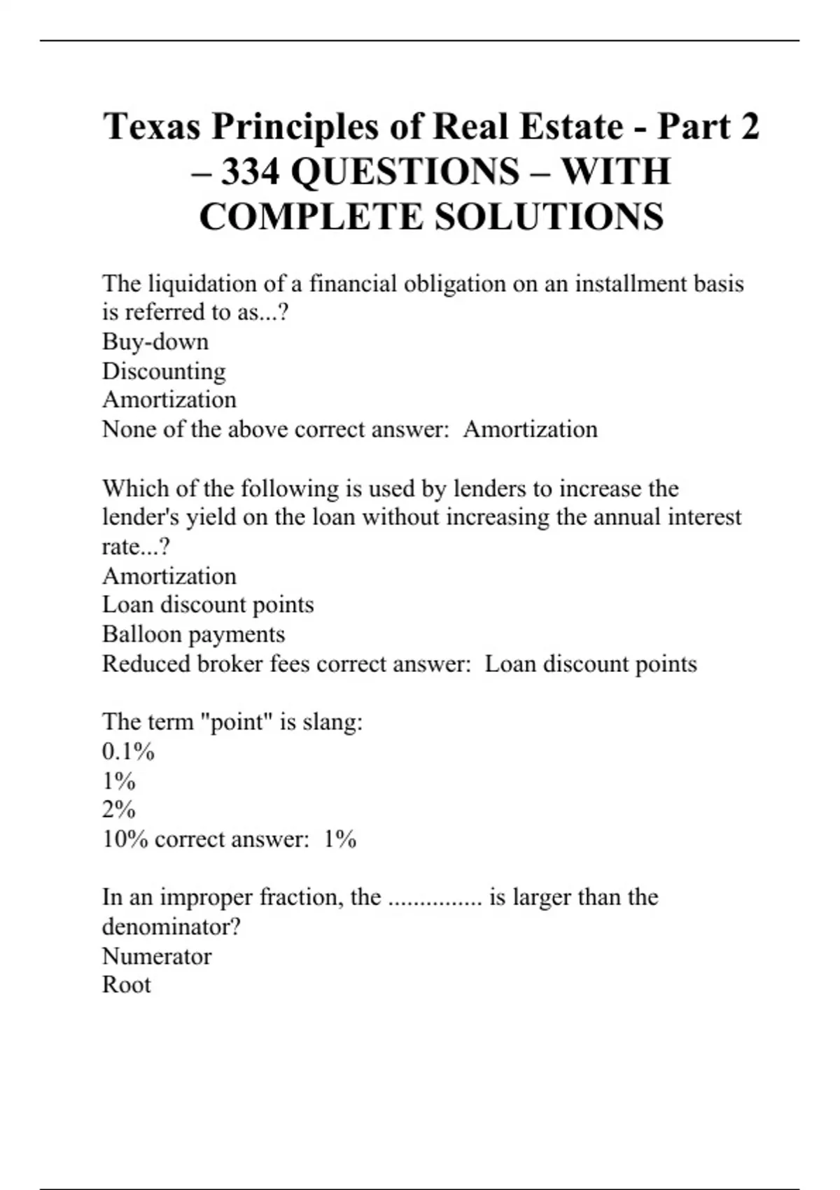 Texas Principles of Real Estate Part 2 334 QUESTIONS WITH