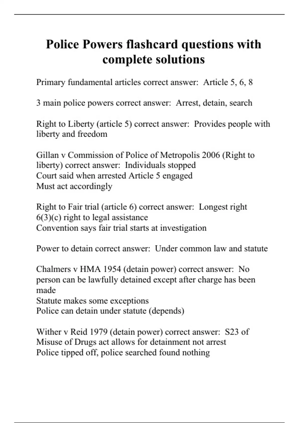 Police Powers flashcard questions with complete solutions. - POWER OF ...