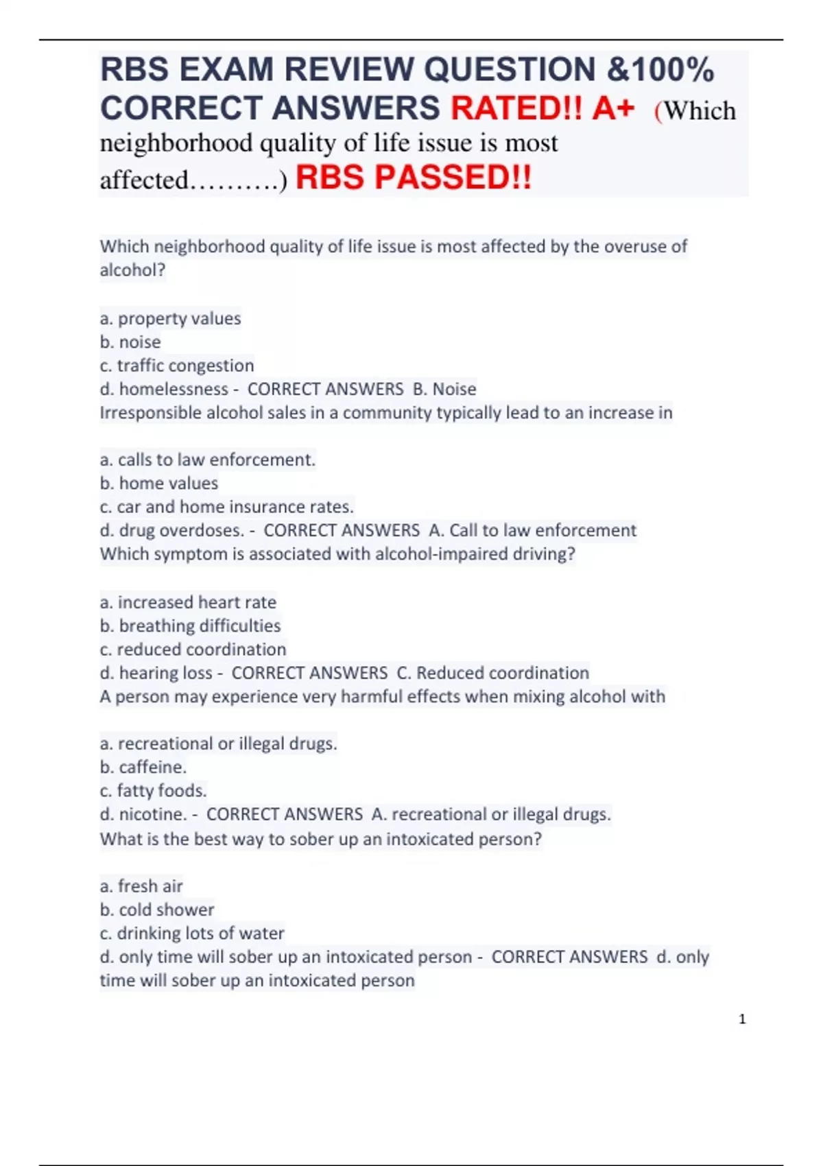 RBS EXAM REVIEW QUESTION &100 CORRECT ANSWERS RATED!! A+ (Which