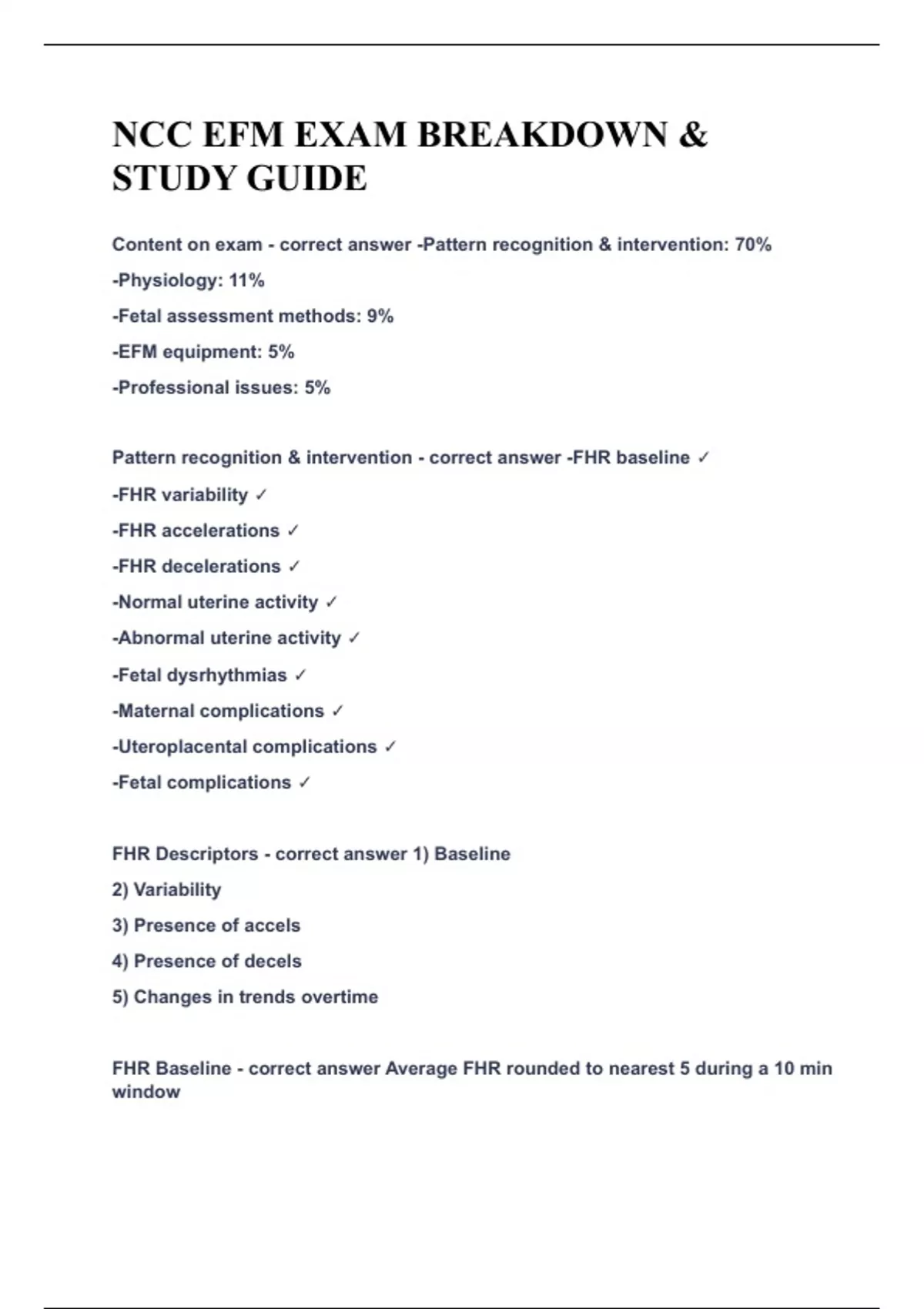 Ncc Study Chart NCC EFM EXAM BREAKDOWN & STUDY GUIDE|UPDATED&VERIFIED|100% SOLVED ...