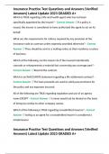Insurance Practice Test Questions and Answers &lpar;Verified Answers&rpar; Latest Update 2023 GRADED A&plus;
