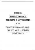PHYSICS "FLUID DYNAMICS" COMPLETE NOTES WITH QnA , SOLVED NUMERICALS AND MCQ's BY SIR HAMZA