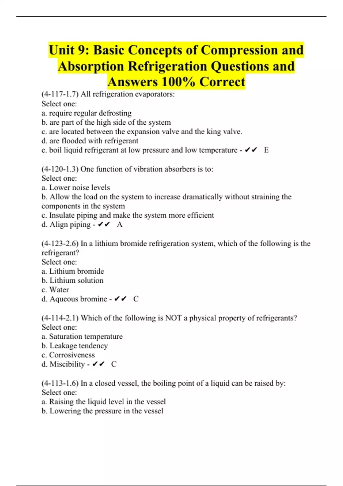 Unit 9 Basic Concepts of Compression and Absorption Refrigeration